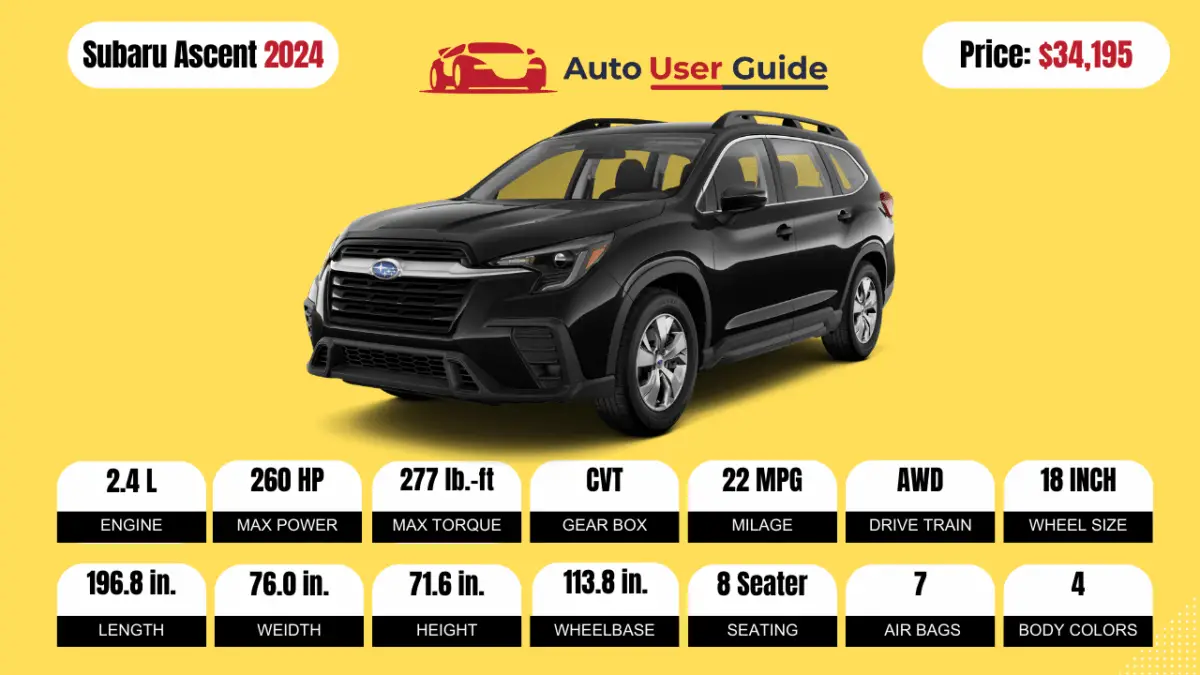 2024 Subaru Ascentspesifikasjoner, pris, funksjoner, kjørelengde og