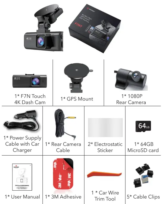 REDTIGER-F7N-TOUCH-4K-Car-Dash-Cam-Front-and-Rear-What's-In-the-Box