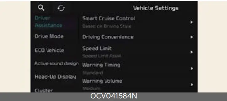 Instrument Cluster 2023 Kia EV6 Display Setting Driver Assistance settings (info- fig 39