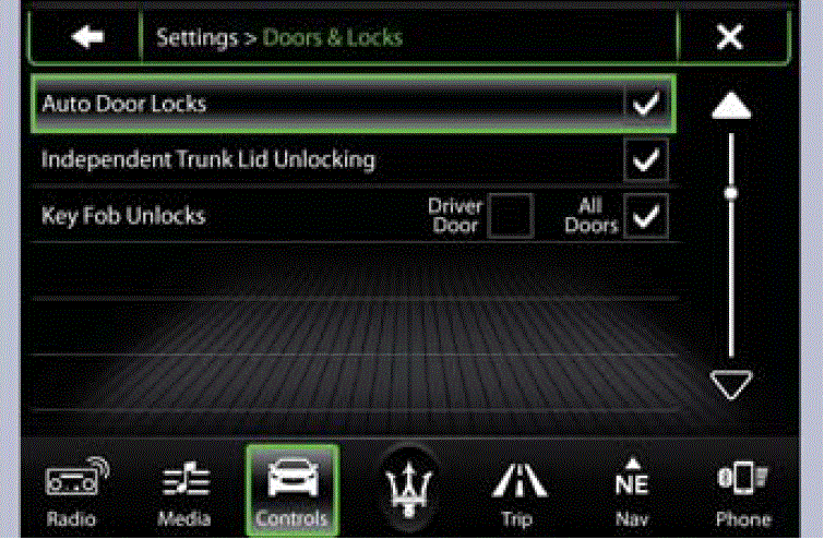 aserati GranCabrio Sport Display Setting Warning Messages Auto Door Locks fig 14