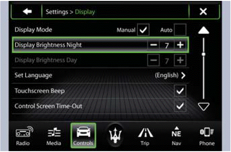 Display Setting Maserati Grancabrio Sport 2020 Screen Messages Display Brightness Night fig 8