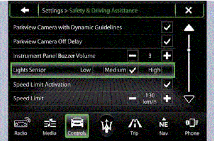 Display Setting Maserati Grancabrio Sport 2020 Screen Messages Lights Sensor fig 14
