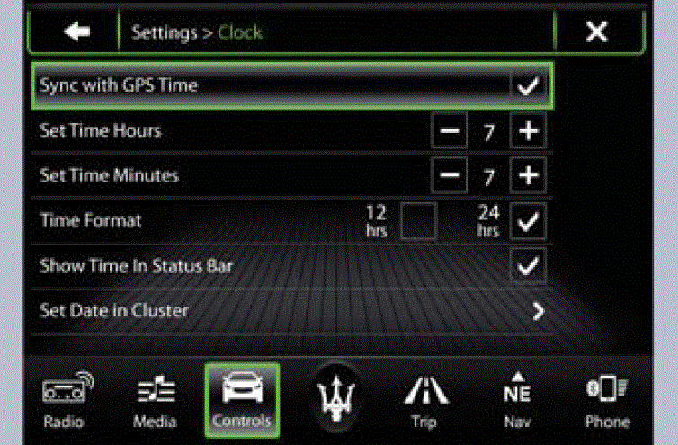 Display Setting Maserati Grancabrio Sport 2020 Screen Messages Sync with GPS Time fig 12